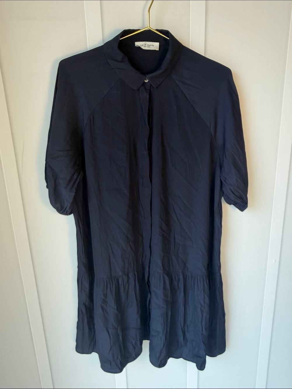 Women’s Navy Short-Sleeve Button-Front Tunic Top